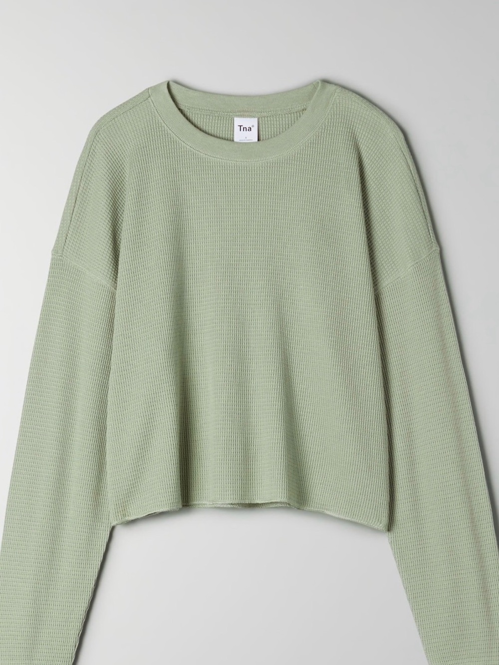 Aritzia TNA Waffle Knit Crew Boxy Long sleeve in Seagrass Green - Picture 3 of 11